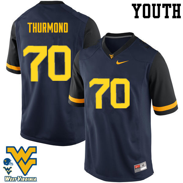 NCAA Youth Tyler Thurmond West Virginia Mountaineers Navy #70 Nike Stitched Football College Authentic Jersey PN23W13MN